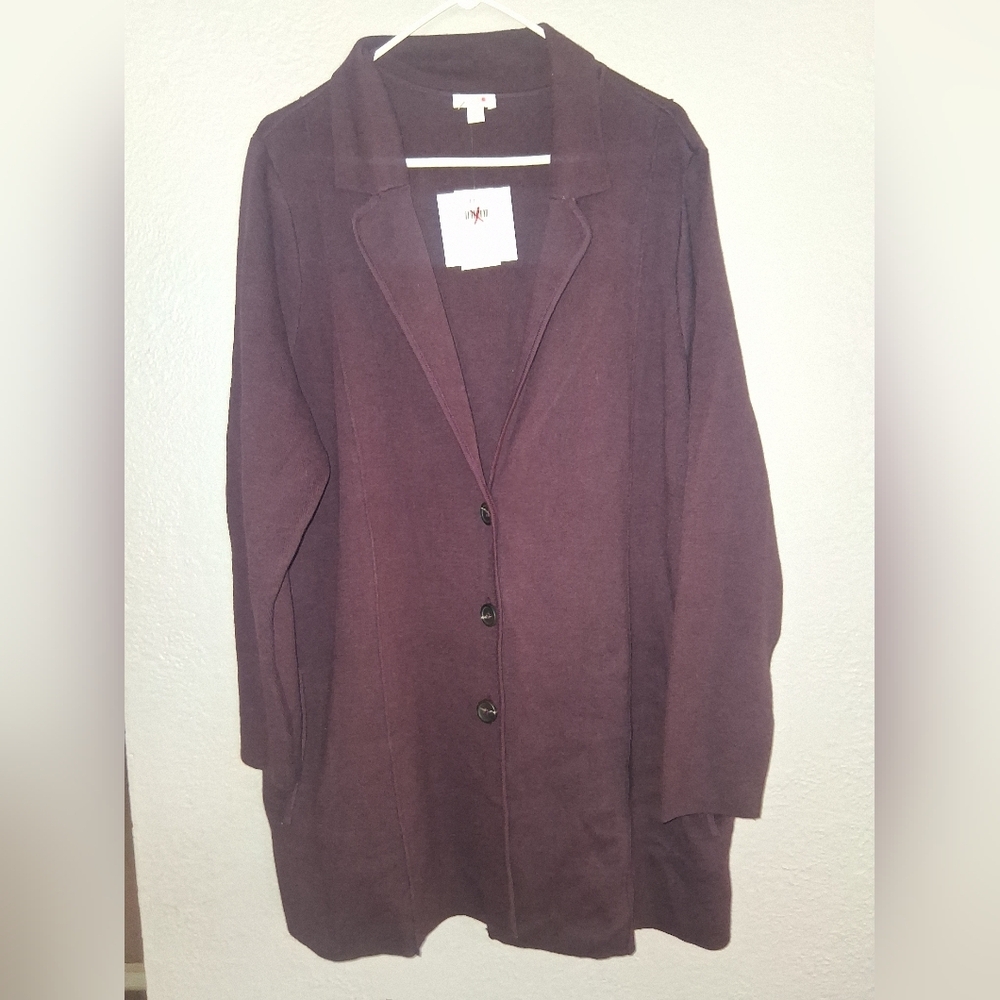 J Jill NWT Double Knit Spiced Wine Long Line Sweater Blazer 2X